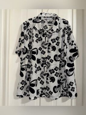 Vintage Women's plus size 3X‎ shirt Tropical Print Short Sleeve Button-Up Top